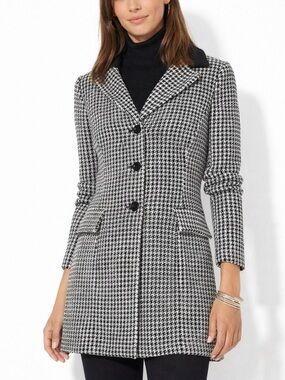 Lauren Ralph Lauren Houndstooth Wool Peacoat Jacket Black White Size XL